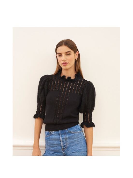 Rouje Sweaters - ROUJE PARIS "Ange" Mohair Black Knit Sweater Short Sleeve FR 34/ US 2